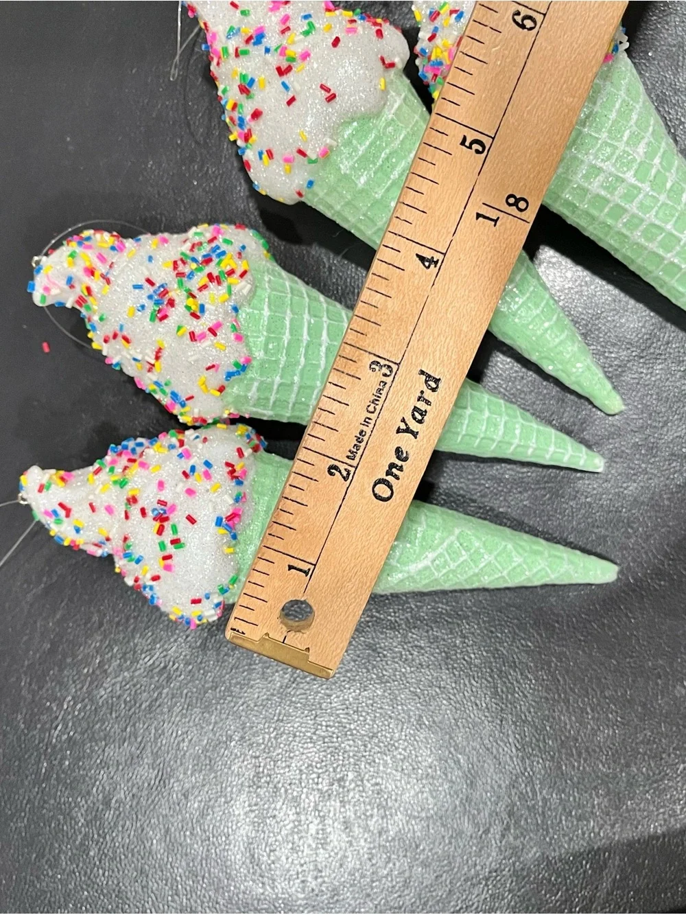 4 Pastel Mint GREEN ICE CREAM CONE DESSERT FOOD SWEET Christmas Ornaments
